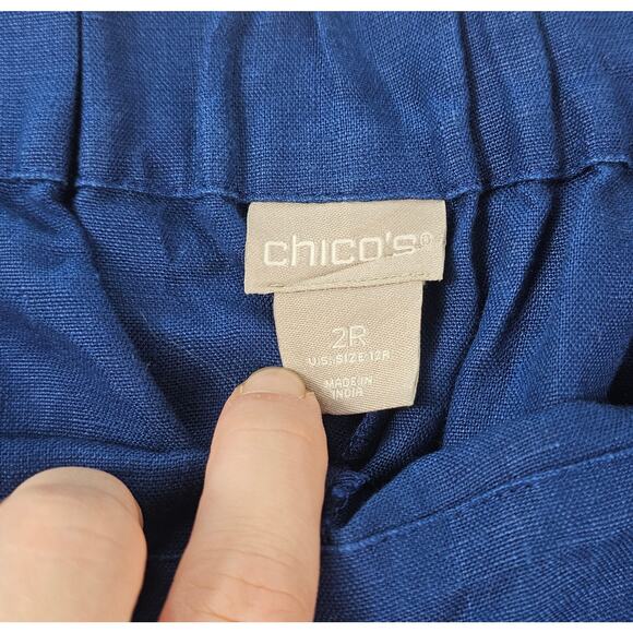 Chicos 2 (12) pull on 100% linen pants blue EUC casual wide leg pockets comfort - Picture 4 of 9